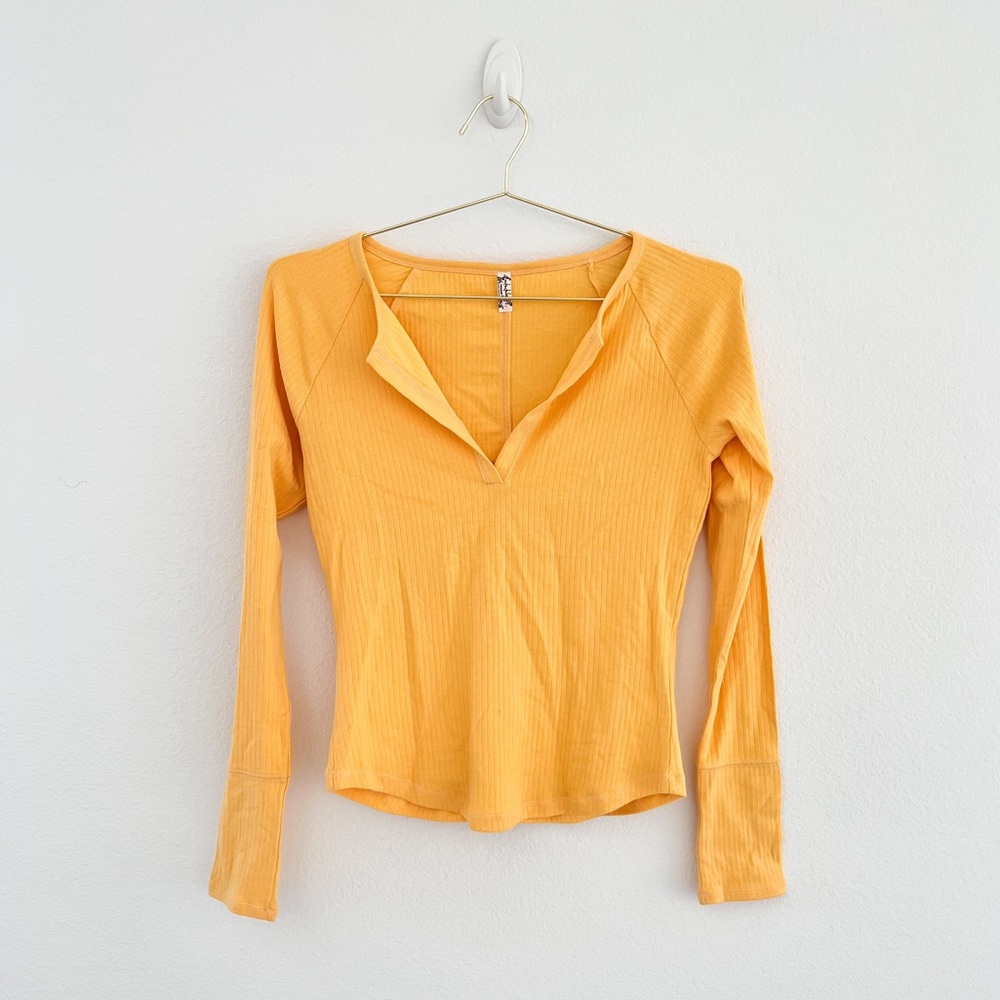 Intimately Free People Yellow Ribbed V-Neck Top